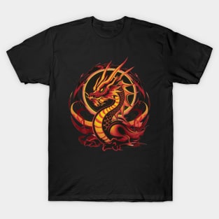 "Eternal Fire: Year of the Dragon Ukiyo-e" - Chinese Zodiac Dragon T-Shirt